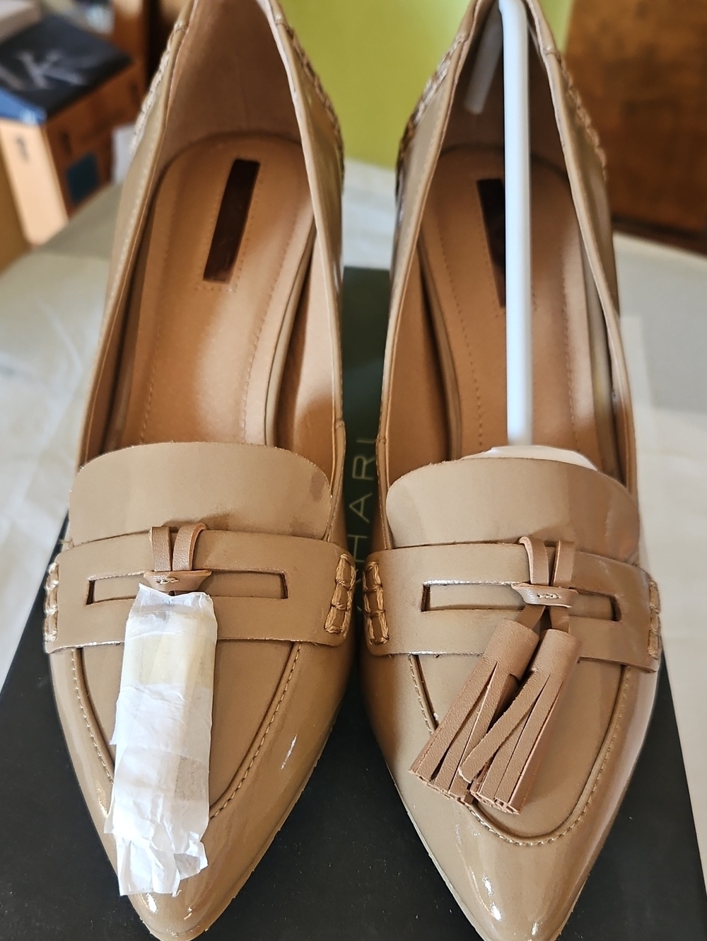 Tahari Women’s Pointed Tassel Loafers in Patent Tan